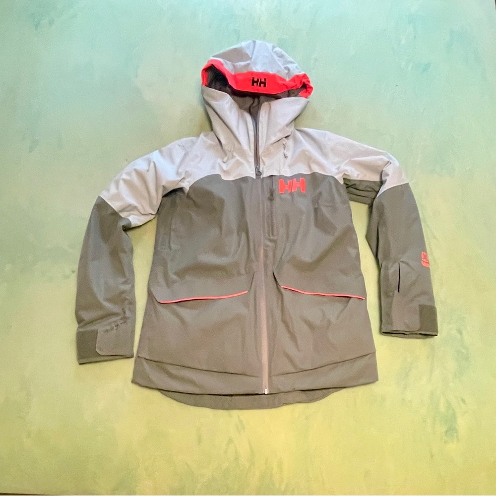 HELLY HANSEN $350 Ski Jacket *EXC CON* Size LRG Snowboard Backcountry Gray/Coral